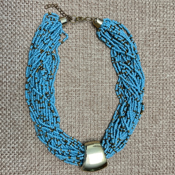 Baby blue, 23 strand, seed bead necklace. Gold focal slide. 18-20” NIP, weighted - Picture 3 of 6